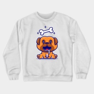 Cute Pug Dog Hungry With Bone Cartoon Crewneck Sweatshirt